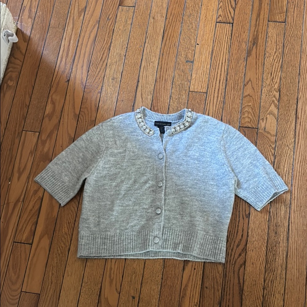 Gray Women's Sweater with Embellished Collar